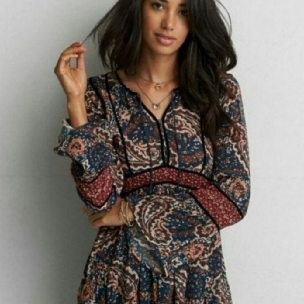 American Eagle Paisley Bohemian Peasant Top – AEO Long Sleeve Shirt